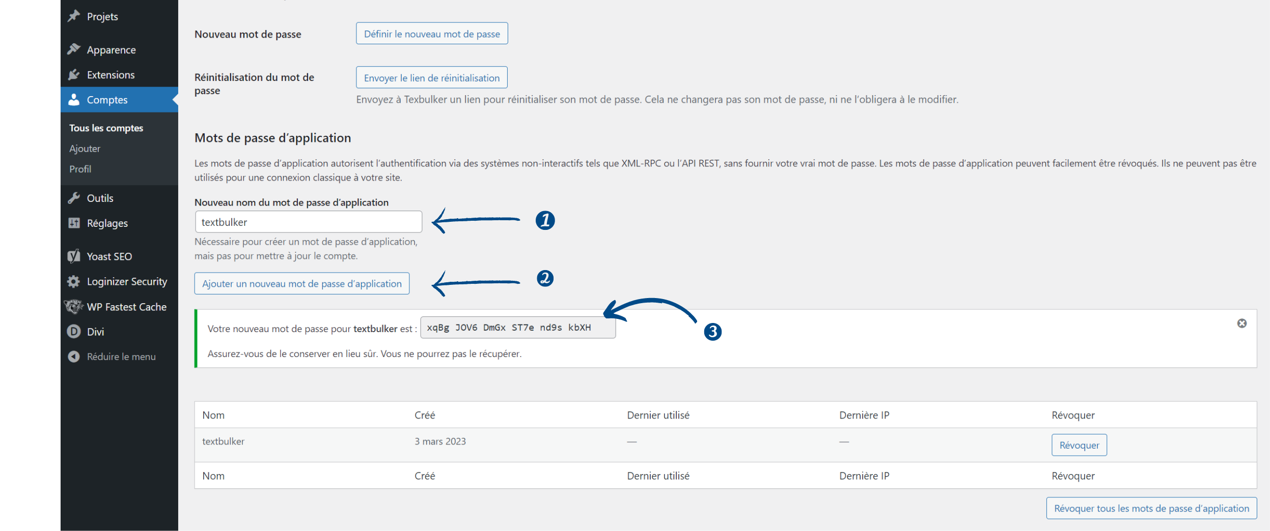 Mot de passe d'application WordPress